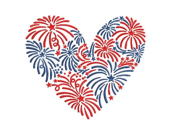 Sparkling Fireworks Heart - Festive Patriotic Pattern - Embroidery Pattern - Machine Embroidery Design - Digital Instant Download - 2 Sizes