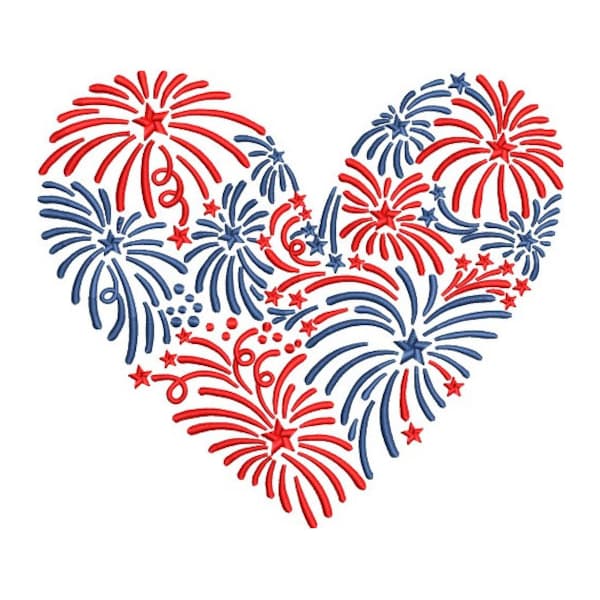 Sparkling Fireworks Heart - Festive Patriotic Pattern - Embroidery Pattern - Machine Embroidery Design - Digital Instant Download - 2 Sizes