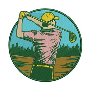 Premium Golf-themed Embroidery Design: Golfer Swinging Golf Club - Handcrafted Golf Artwork - Machine Embroidery Design - 2 Sizes