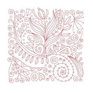 Redwork Floral Quilt - Vintage Style Flower Pattern - DIY Projects - Machine Embroidery Design - Digital Instant Download - 2 Sizes