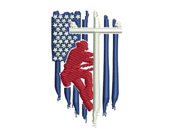Patriotic Lineman - Machine Embroidery Design - 2 Sizes