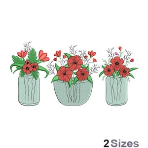 Flower Vases Embroidery - Floral Embroidery - Flower Vase Embroidery - Machine Embroidery Design - Digital Instant Download - 2 Sizes