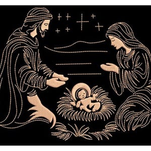 Nativity Serenity Embroidery - Religious Embroidery - Family Embroidery - Machine Embroidery Design - Digital Instant Download - 2 Sizes