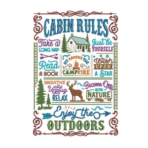 Cabin Rules - Machine Embroidery Design - 2 Sizes