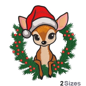 Festive Fawn Embroidery - Christmas Embroidery - Reindeer Embroidery - Machine Embroidery Design -Digital Instant Download - 2 Sizes