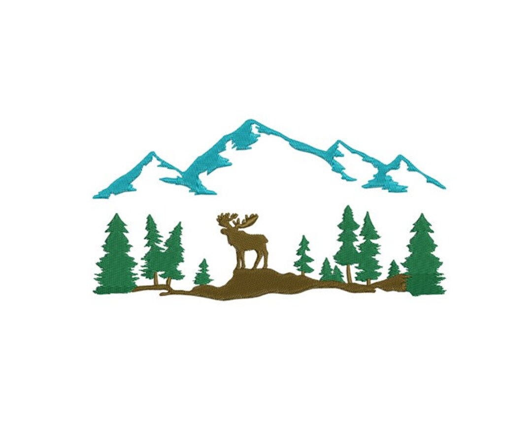 Wilderness Adventure: Majestic Moose and Mountain Embroidery Design