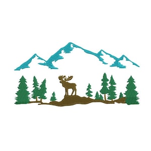 Wilderness Adventure: Majestätische Elch und Berg Stickmuster - Maschinenstickerei Design - 2 Größen