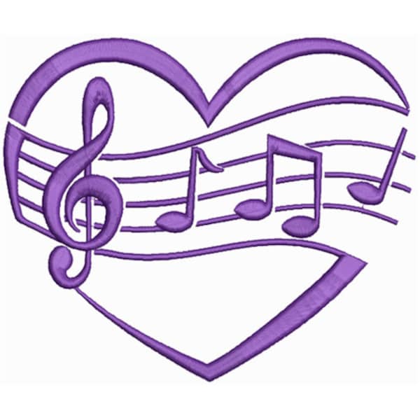 Heart & Musical Notes Machine Embroidery Design, Love Embroidery Designs, Chords Embroidery Patterns, Embroidery Files, Instant Download