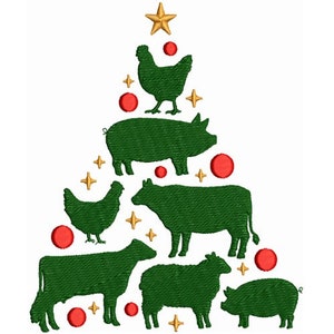Charming Farm Animal Christmas Tree Embroidery Designs for Festive ...