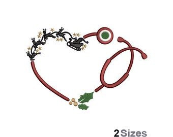 Holiday Stethoscope Embroidery - Nurse Embroidery - Medical Embroidery -Machine Embroidery Design - Digital Instant Download - 2 Sizes