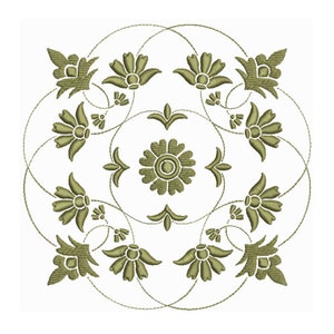 Machine Embroidery Design - Green Flower Quilt Square - Floral Sewing Pattern - Greenery Botanical Embroidery - Instant Download - 2 Sizes