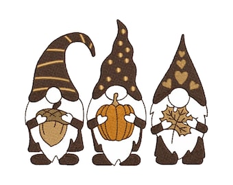 Fall and Christmas Gnomes Machine Embroidery Design, Pumpkin Embroidery Designs,Holiday Embroidery Pattern 4x4 and 5x7 Sizes