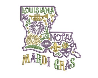 Mardi Gras - Floral Embroidery - House Decoration - Machine Embroidery Design - Digital Instant Download - 2 Sizes