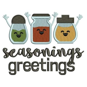 Seasonings Greetings Machine Embroidery Design, Kitchen Embroidery Patterns, Embroidery Files, Spices Embroidery Designs, Embroidery Designs