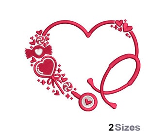 Valentine Stethoscope Embroidery - Medical Embroidery - Love Embroidery - Machine Embroidery Design - Digital Instant Download - 2 Sizes