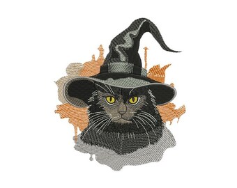 Black Witch Cat - Scary Cat - Black Cat - Halloween Embroidery - Machine Embroidery Design - Digital Instant Download - 2 Sizes