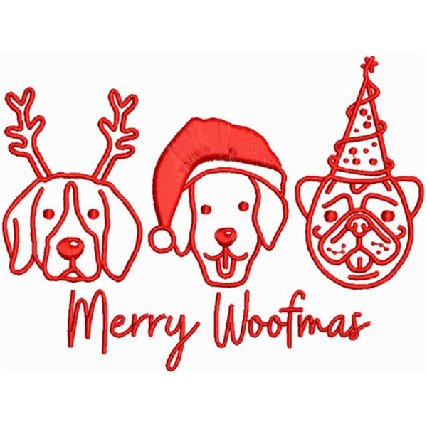 Dog Lover's Marry Woofmas Embroidery Design - Three Festive Dog Outlines - Holiday Design - Christmas Pet Gift - Instant Download