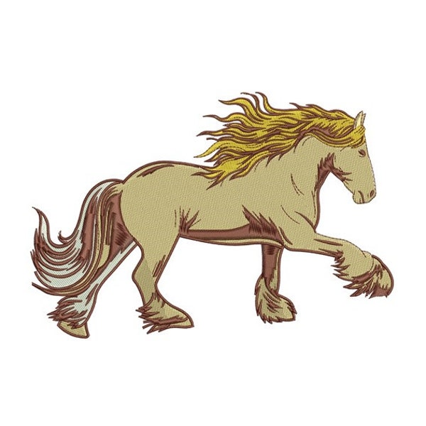 Dynamic Brown Gypsy Vanner Horse Embroidery Design - Running Equestrian Pattern - Machine Embroidery Design - 2 Sizes