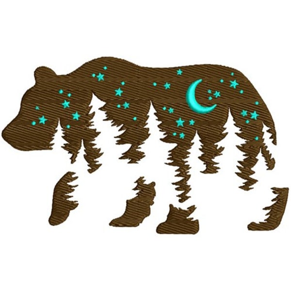 Night Sky Bear - Bear Embroidery Inspired - Animal Design - Machine Embroidery Design - Digital Instant Download