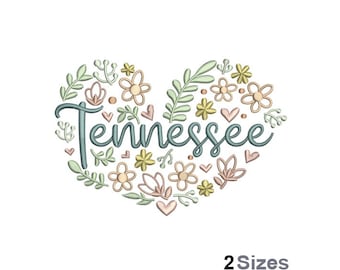 Tennessee Embroidery - State Embroidery - Patriotic Floral Embroidery - Machine Embroidery Design - Digital Instant Download - 2 Sizes