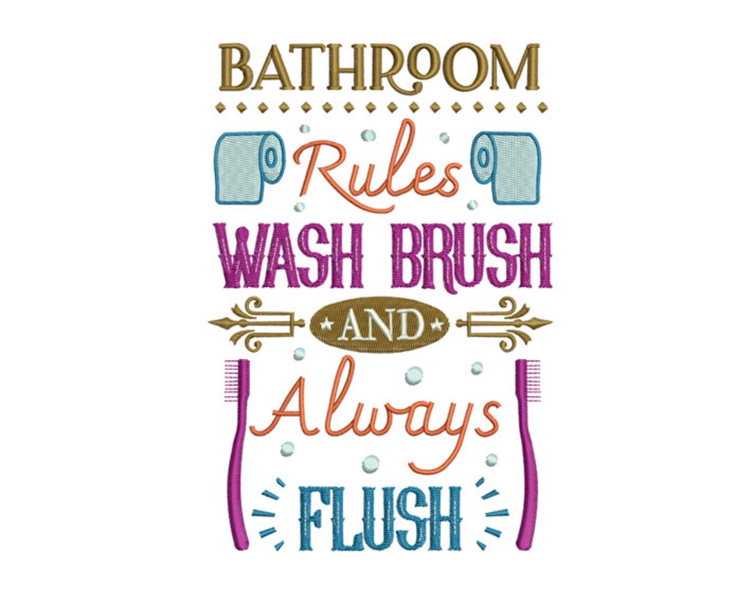 Bathroom Rules Machine Embroidery Design Bathroom Decoration Embroidery