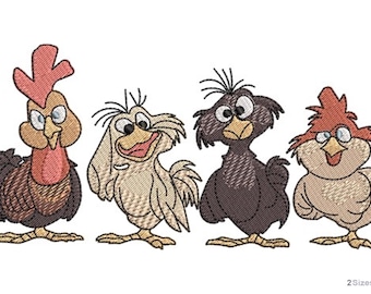Funny Chickens Embroidery - Chicken Embroidery - Friends Embroidery - Machine Embroidery Design - Digital Instant Download - 2 Sizes