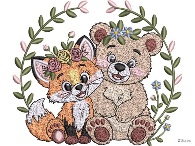 Woodland Friends Bear & Fox Machine Embroidery Design - Forest Animals ...
