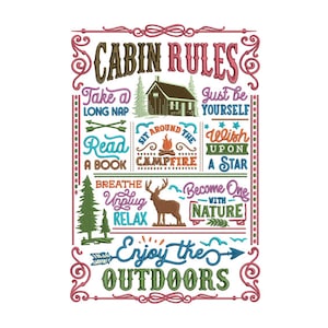 Cabin Rules - Machine Embroidery Design - 2 Sizes