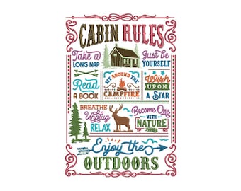 Cabin Rules - Machine Embroidery Design - 2 Sizes