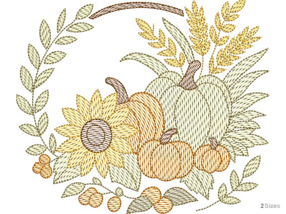 Autumn Harvest Fall Embroidery Design - Sunflower and Pumpkin Floral ...