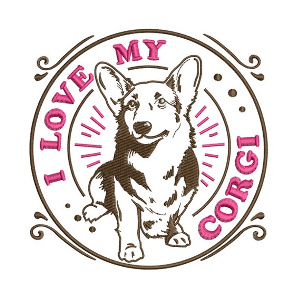 Love My Corgi - Machine Embroidery Design - Love My Dog Embroidery Logo - Round Corgi Logo Embroidery - Embroidery Files - Instant Download