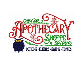 Machine Embroidery Design: Apothecary Shoppe Potions, Elixirs, Balms, Tonics - Instant Download