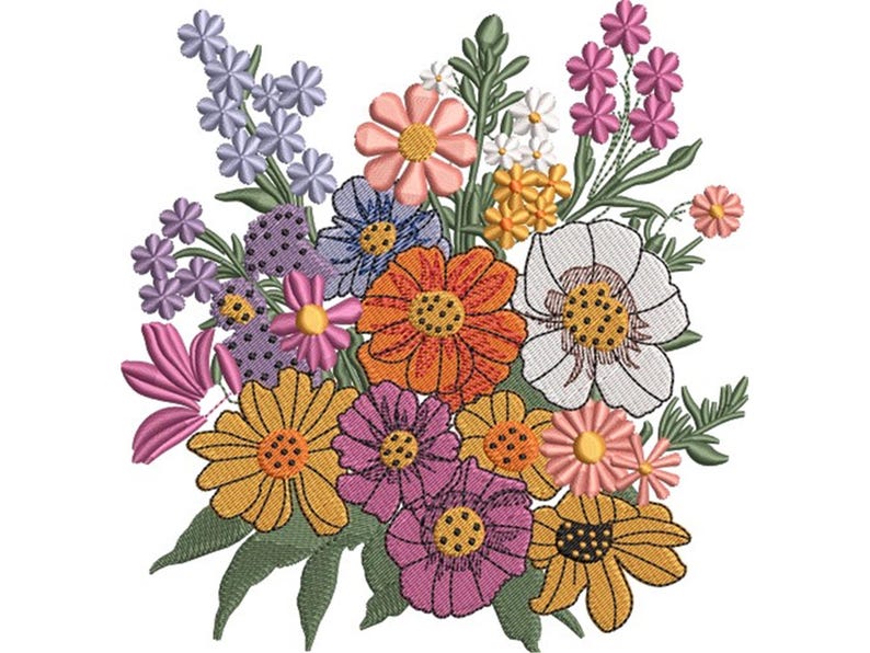 Floral Bouquet Machine Embroidery Design - Wildflower Pattern Digital ...
