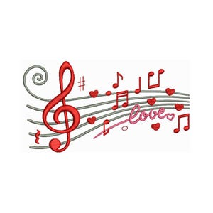 Valentine&#39;s Day Musical Bar Embroidery: Notes and G Clef Love Design - Machine Embroidery Design - Instant Download