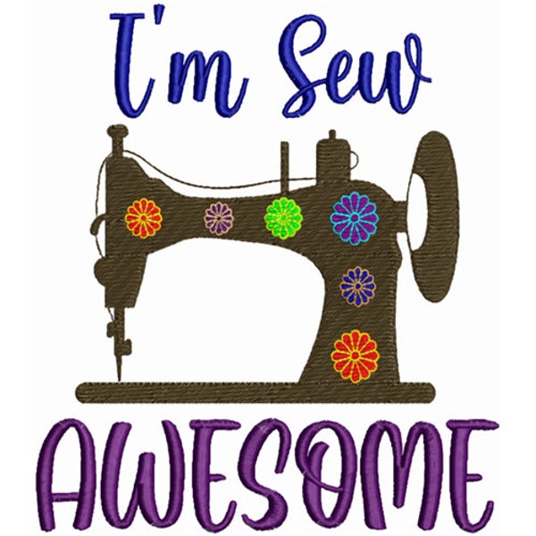 Sew Awesome Sewing Machine Applique: Trendy Embroidery Design for Sewing Hobbyists - Instant Download