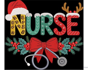 Christmas Nurse Machine Embroidery Design - Holiday Medical Theme Embroidery - Xmas Decor Pattern - Digital Instant Download - 2 Sizes