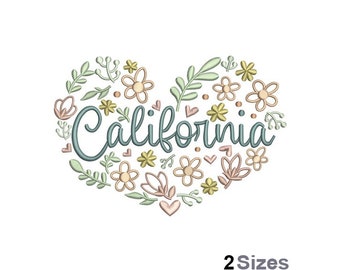 California Embroidery - Patriotic Embroidery - Floral State Embroidery - Machine Embroidery Design - Digital Instant Download - 2 Sizes