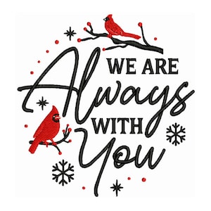 Red Cardinal Birds on Tree Branches - Always with You Machine Embroidery Design - Instant Download - 2 Sizes