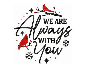 Red Cardinal Birds on Tree Branches - Always with You Machine Embroidery Design - Instant Download - 2 Sizes