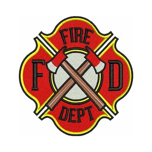 Fire Dept - Firefighter Badge - Fire Station Decor - First Responder Gift - Machine Embroidery Design - Digital Instant Download