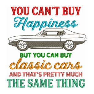 Classic Cars And Happiness - Machine Embroidery Design- Vintage Cars- Classic Cars Design- Instant Download- Embroidery Files- Car Patterns