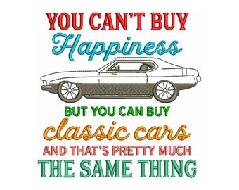 Classic Cars And Happiness - Machine Embroidery Design- Vintage Cars- Classic Cars Design- Instant Download- Embroidery Files- Car Patterns