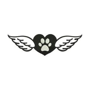Machine Embroidery Design: Heart with Angel Wings and Paw Print | Pet Lover&#39;s Embroidery - Instant Download - 2 Sizes