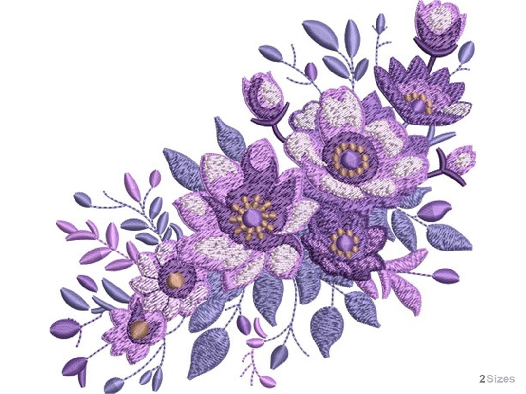 Floral Bouquet Machine Embroidery Design - Purple Flowers Pattern ...