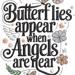 Desenho inspirador de bordado à máquina de borboletas e anjos, download digital, 2 tamanhos