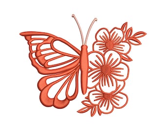 Artistic Floral Butterfly Machine Embroidery Design, Butterfly Embroidery Designs, Embroidery Patterns, Colorful Embroidery Instant Download
