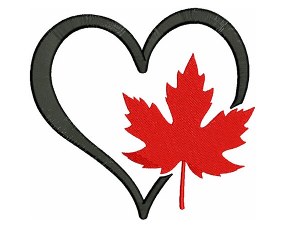 Maple Leaf Heart Machine Embroidery Design Love Canada Etsy
