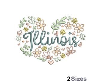 Illinois Embroidery - USA Embroidery - States Embroidery - County Embroidery -Machine Embroidery Design - Digital Instant Download - 2 Sizes