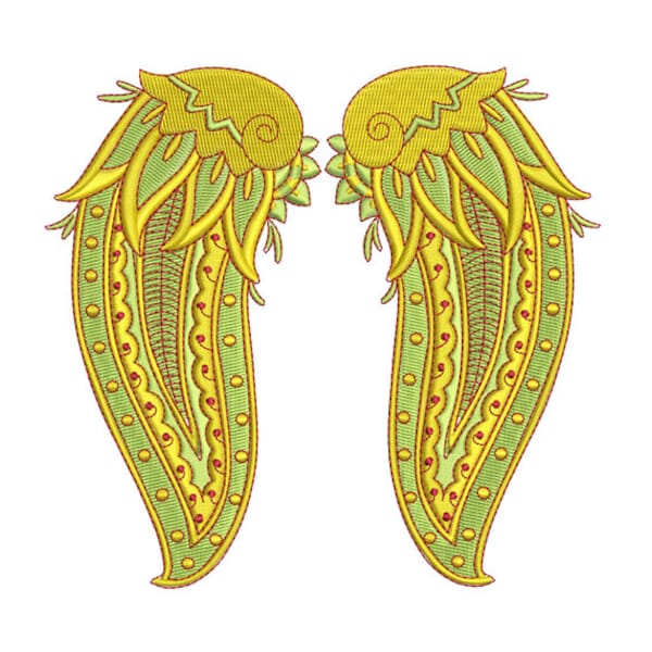 Two Fancy Wings - Design Ricamo Macchina - Ali Dettagliate Dorate - Intricate Angel Wings Ricamo - File di Ricamo - Download Istantaneo
