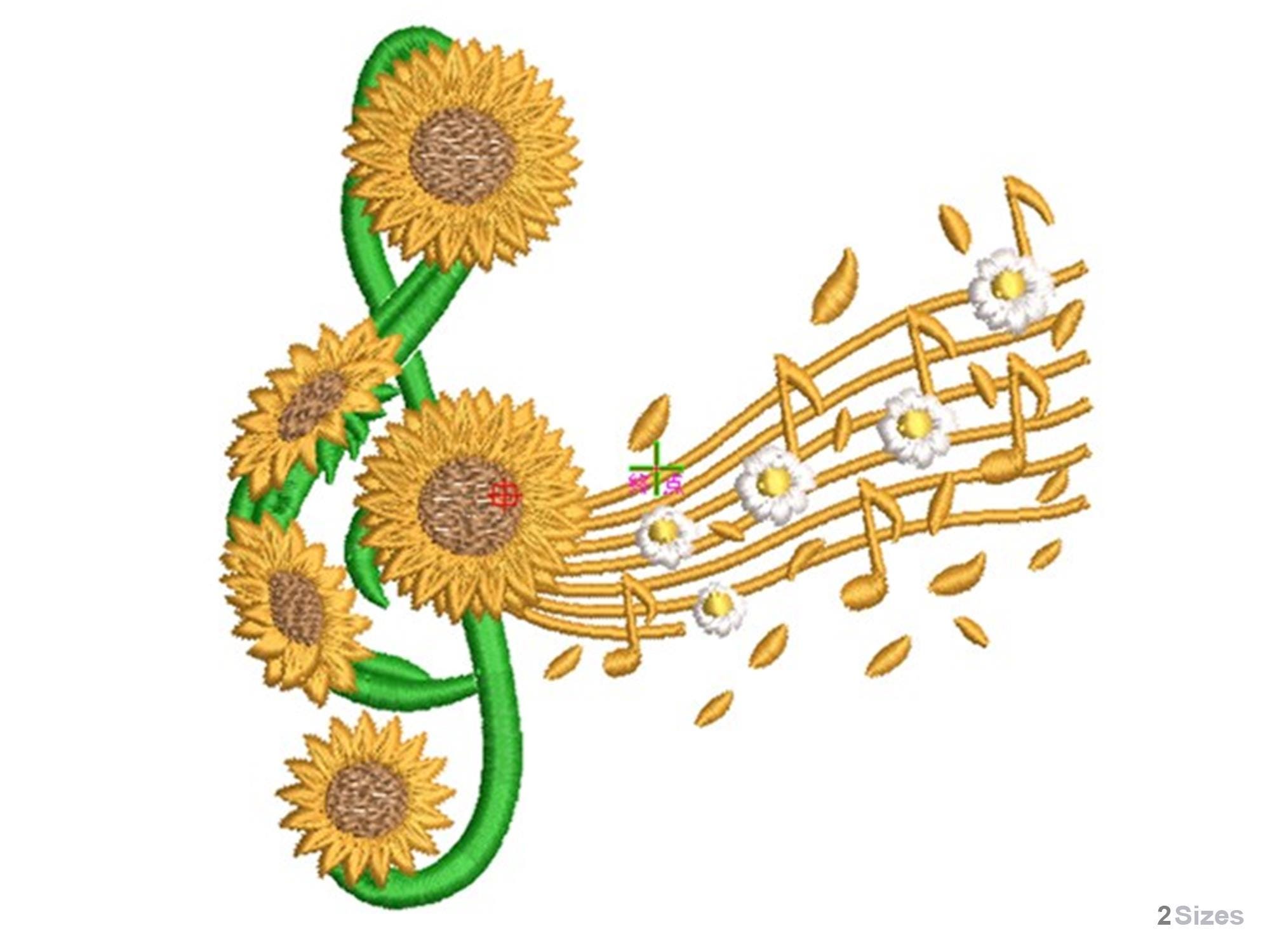 Sunflower Music Notes Embroidery Design - Machine Embroidery Design ...